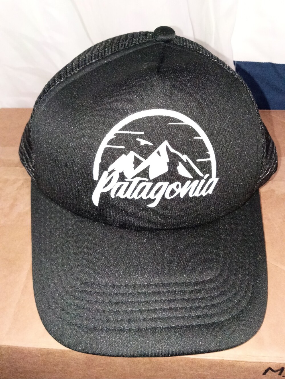 Patagonia Black Hat with White Mountain Logo